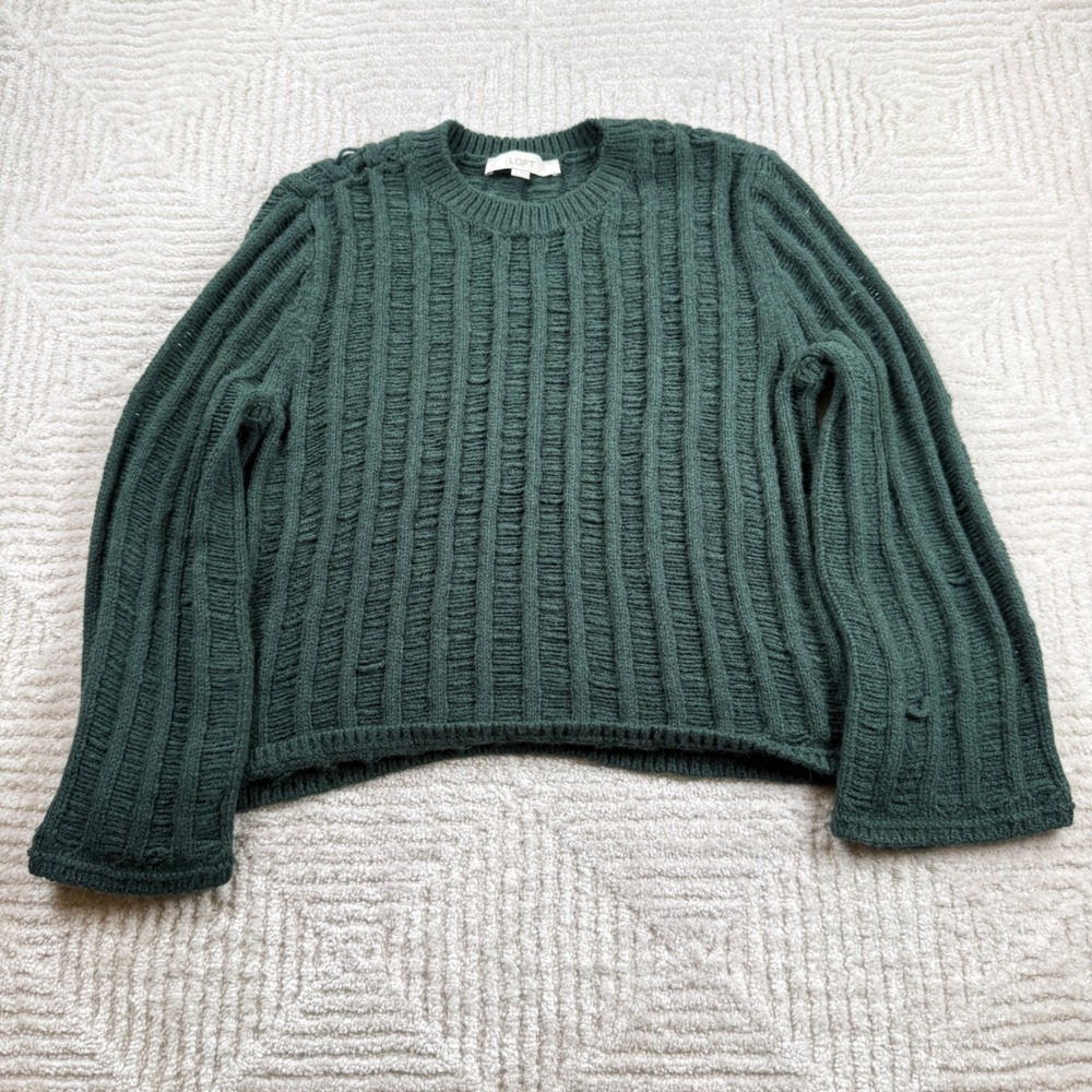 LOFT Ribbed Pullover Sweater Women's Small Green Earthy Forestcore Cozy Grunge